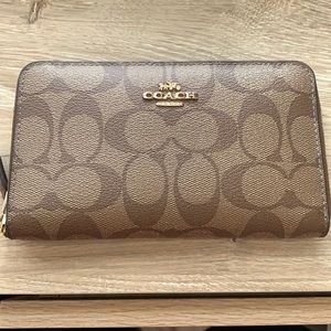 Coach Signature Print Compact Wallet